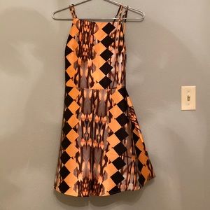 Blue elephant party dress! Strappy back cool pattern fit and flare